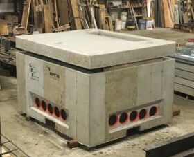 precast concrete transformer kva vault in a shop